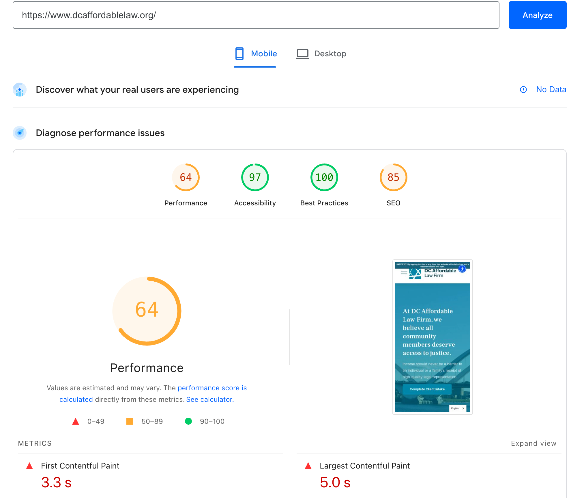 Website speed analysis